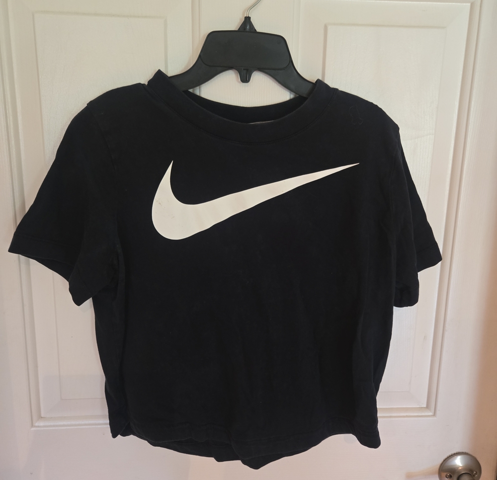 Nike Kids Black Short-Sleeve Tee with White Swoosh